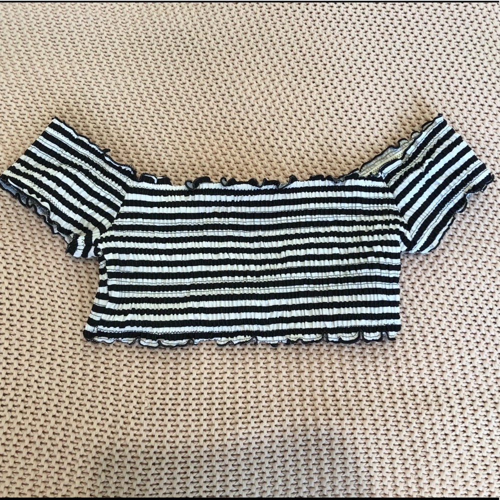 new pink striped off the shoulder bikini top